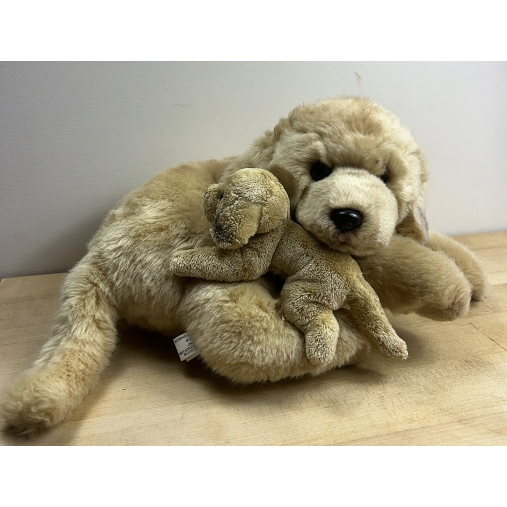 Demdaco Labrador Retriever Plush Momma Dog & Baby Puppy Realistic Stuffed Animal